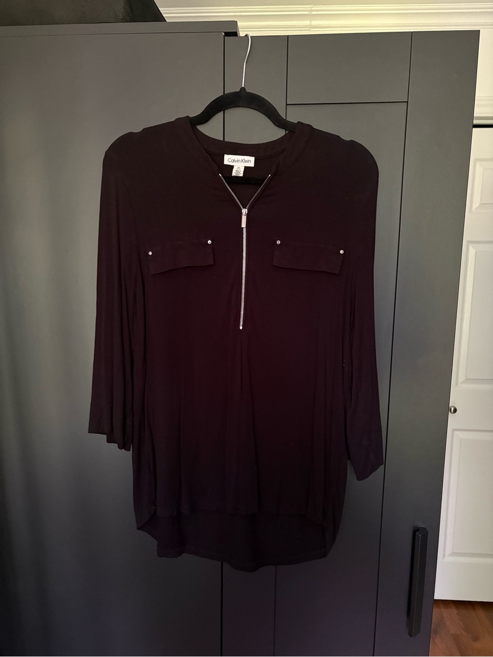 Calvin Klein Women's Deep Plum Zip-Front Tunic Top